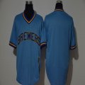 Milwaukee Brewers blank blue throwback baseball jerseys-WL