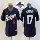 Youth 2024 World Series Champions patch Los Angeles Dodgers #17 Shohei Ohtani Nike black majestic baseball Jersey