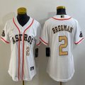 Women Nike Houston Astros #2 Alex Bregman white gold majestic baseball jerseys 03