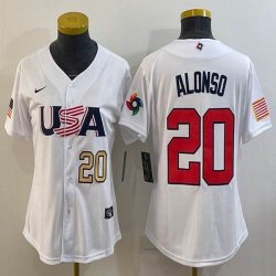 Women 2023 World Cup #20 Pete Alonso white USA majestic baseball jerseys 04