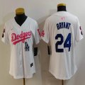 Women Nike Los Angeles Dodgers #24 Kobe Bryant white pink fashion MLB baseball Jersey-Joint name-BD 02