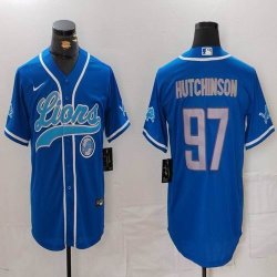 Nike Detroit Lions #97 Aidan Hutchinson blue baseball jerseys Joint name-BD 01