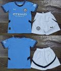 2024-2025 Manchester City club skyblue white kid soccer jerseys home