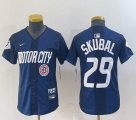 Youth Nike Cleveland Indians #29 Skubal blue majestic baseball jersey -BD