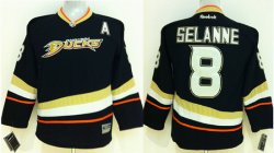 Youth Anaheim Ducks Teemu Selanne #8 black nhl hockey Jersey A patch