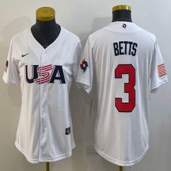 Women 2023 World Cup #3 Mookie Betts white USA majestic baseball jerseys 07