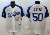 Nike Los Angeles Dodgers #50 Mookie Betts white blue fashion majestic baseball Jersey 01