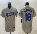 Nike Los Angeles Dodgers #18 Yoshinobu Yamamoto gray Flexbase Authentic Collection Jersey 01