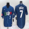 Nike Los Angeles Dodgers #7 Julio Urias blue throwback majestic baseball jersey-BD 04