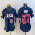 Youth 2023 World Cup #27 Mike Trout blue USA majestic baseball jerseys