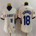 Women Nike Los Angeles Dodgers #18 Yoshinobu Yamamoto beige fashion MLB baseball Jersey-BD 03