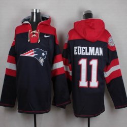 Custom Nike New England Patriots 11 Edelman Blue red nfl Hooded Sweatshirt