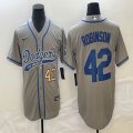 Nike Los Angeles Dodgers #42 Jackie Robinson gray majestic baseball Jerseys Joint name -BD