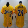 Nike Los Angeless Lakers #8 and #24 Kobe Bryant yellow Flexbase Authentic Collection Jersey-BD