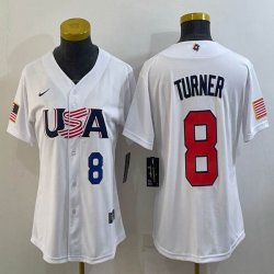 Women 2023 World Cup #8 Trea Turner white USA majestic baseball jerseys