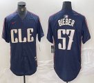 Nike Cleveland Indians #57 Shane Bieber blue majestic baseball jersey -BD