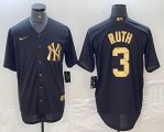 Nike New York Yankees #3 Babe Ruth black gold majestic baseball Jersey