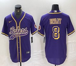 Nike Los Angeless Lakers #8 Kobe Bryant purple baseball jerseys Joint name-BD