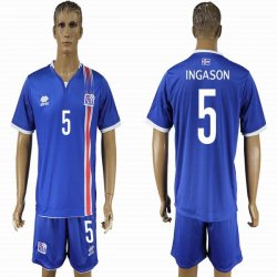 2016 Iceland team INGASON #5 blue soccer jerseys home