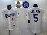 2024 World Series and 34 patch Dodgers #5 Freddie Freeman white majestic baseball Jerseys-BD