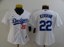 Women Nike Los Angeles Dodgers #22 Clayton Kershaw white majestic baseball Jerseys-01