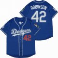 Los Angeles Dodgers #42 Jackie Robinson blue majestic baseball jerseys Inverted version-SG