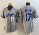 Women Los Angeles Dodgers #17 Shohei Ohtani gray Nike majestic baseball Jersey Joint name -BD 04