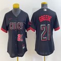 Women Nike Cincinnati Reds #21 Hunter Greene black majestic baseball jerseys -BD 01