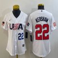 Women 2023 World Cup #22 Clayton Kershaw white USA majestic baseball jerseys 05