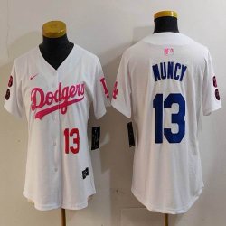 Women Nike Los Angeles Dodgers #13 Max Muncy white pink fashion MLB baseball Jersey-Joint name-BD 01