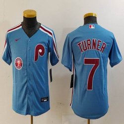 Youth Nike Philadelphia Phillies #7 Trea Turner skyblue throwback mlb jerseys 02