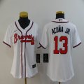 Women Nike Atlanta Braves #13 Ronald Acuna Jr. white majestic baseball jersey