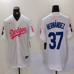 Nike Los Angeles Dodgers #37 Enrique Hernandez white pink majestic baseball Jersey Joint name