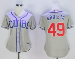 Chicago Cubs #49 Jake Arrieta gray women mlb baseball jerseys