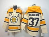 Boston Bruins 37 Patrice Bergeron beige yellow NHL hooded sweatshirt