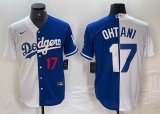 Los Angeles Dodgers #17 Shohei Ohtani Nike white blue splits majestic baseball Jersey 01