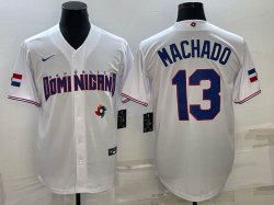 2023 World Cup Dominican Republic\'s #13 Manny Machado white majestic baseball jerseys 07