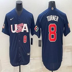 2023 World Cup #8 Trea Turner blue USA majestic baseball jerseys