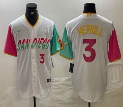 Nike San Diego Padres #3 Jackson Merrill white pink green MLB Baseball jerseys