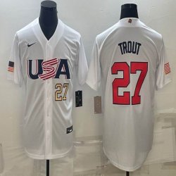 2023 World Cup #27 Mike Trout white USA majestic baseball jerseys 03