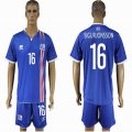 2016 Iceland team SIGURJONSSON #16 blue soccer jerseys home