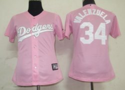 Los Angeles Dodgers 34 Valenzuela Pink MLB Women Jerseys