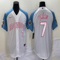 2023 World Cup Mexico #7 Julio Urias white skyblue majestic baseball jerseys 14