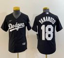 Youth Nike Los Angeles Dodgers #18 Yoshinobu Yamamoto black majestic baseball jerseys 01