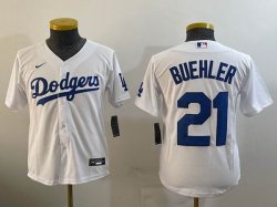 Youth Nike Los Angeles Dodgers #21 Walker Buehler white majestic baseball jersey 01