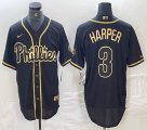 Philadephia Phillis #3 Bryce Harper black gold majestic baseball jersey-BD