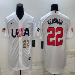 2023 World Cup #22 Clayton Kershaw white USA majestic baseball jerseys 04