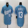 Kansas City Royals #13 Salvador Perez skyblue nike mlb baseball jersey 01