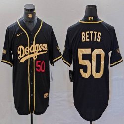 Dodgers #50 Mookie Betts black gold fashion majestic baseball Jersey-BD 01