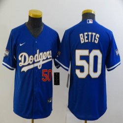 Youth Nike Los Angeles Dodgers #50 Mookie Betts blue new majestic baseball jersey-BD